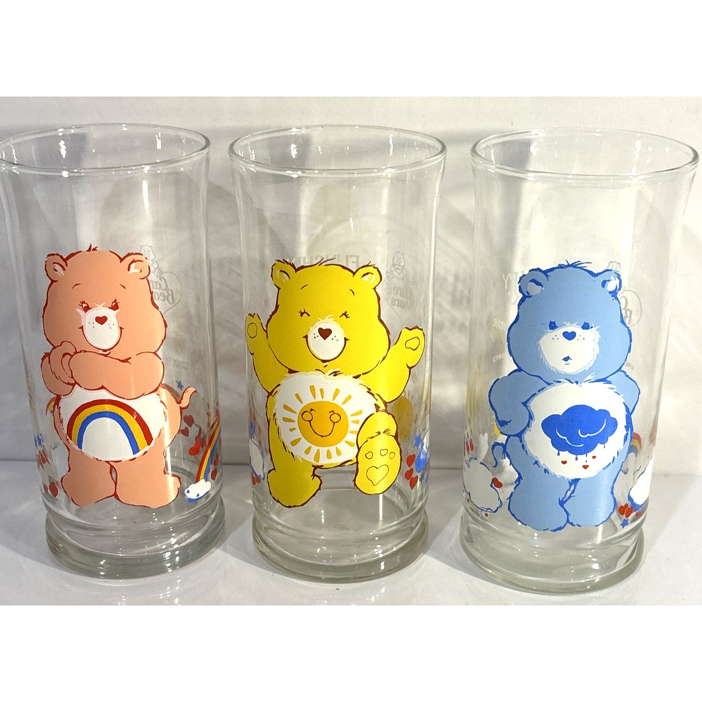 Vintage 1983 Pizza Hut Care Bears Drinking Glasses Set Of 3 Collector Series